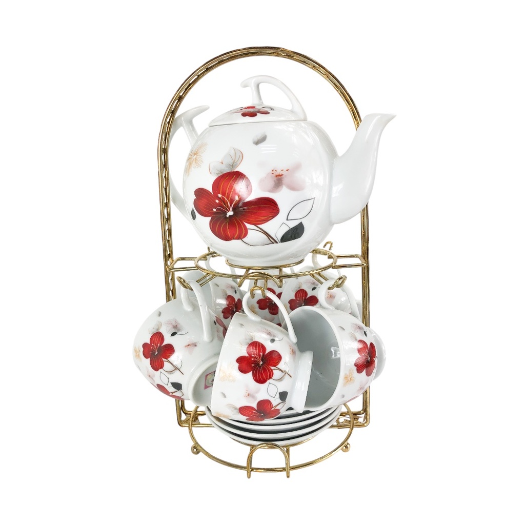 Juego de té con tetera de porcelana 15 piezas